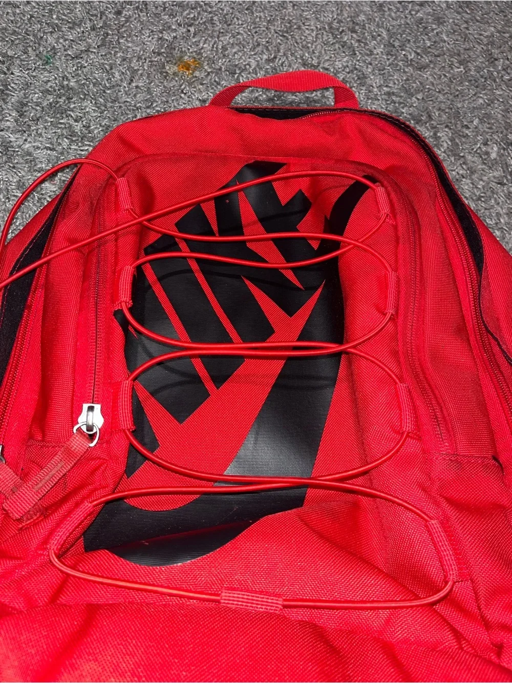 Nike Red Backpack with Black Logo and External Bungee